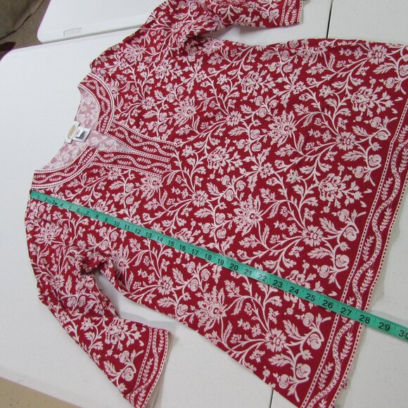 Talbots Vintage 100% Soft Cotton Red/White Floral Tunic Top XL - Picture 14 of 16